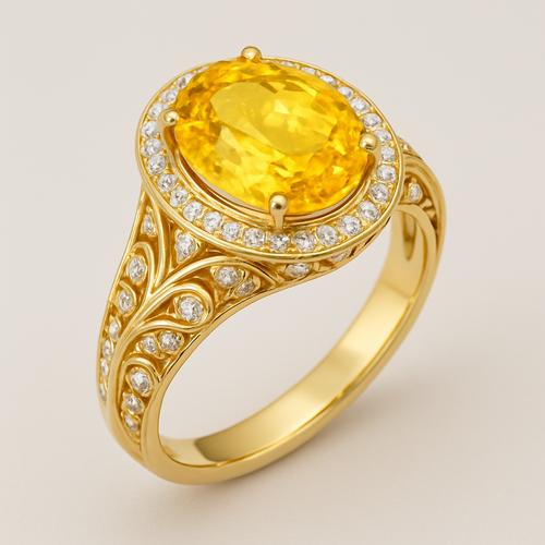 High jewelry ring design for yellow oval stone