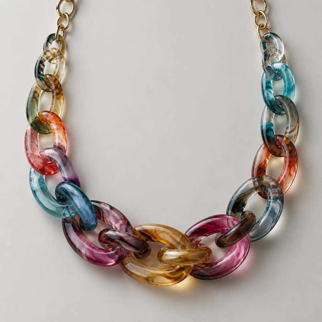 A women's necklace. Please make me a jewelry image of a chunky graduated necklace chain in translucent colorful swirls
photorealistic jewelry design, A women's necklace. Please make me a jewelry image of a chunky graduated necklace chain in translucent colorful swirls, modern style, just the design no text