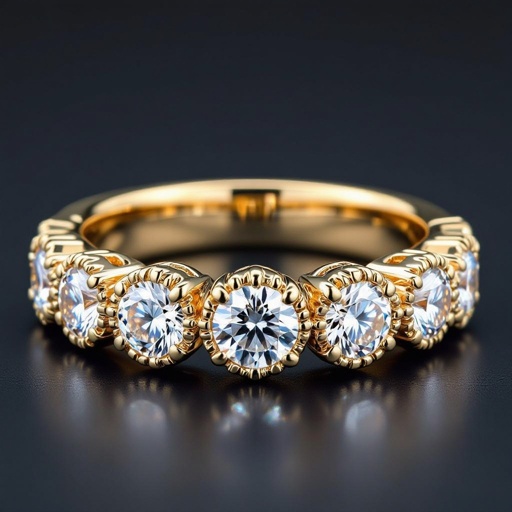 Gold wedding alliance with diamonds set all around in beads setting