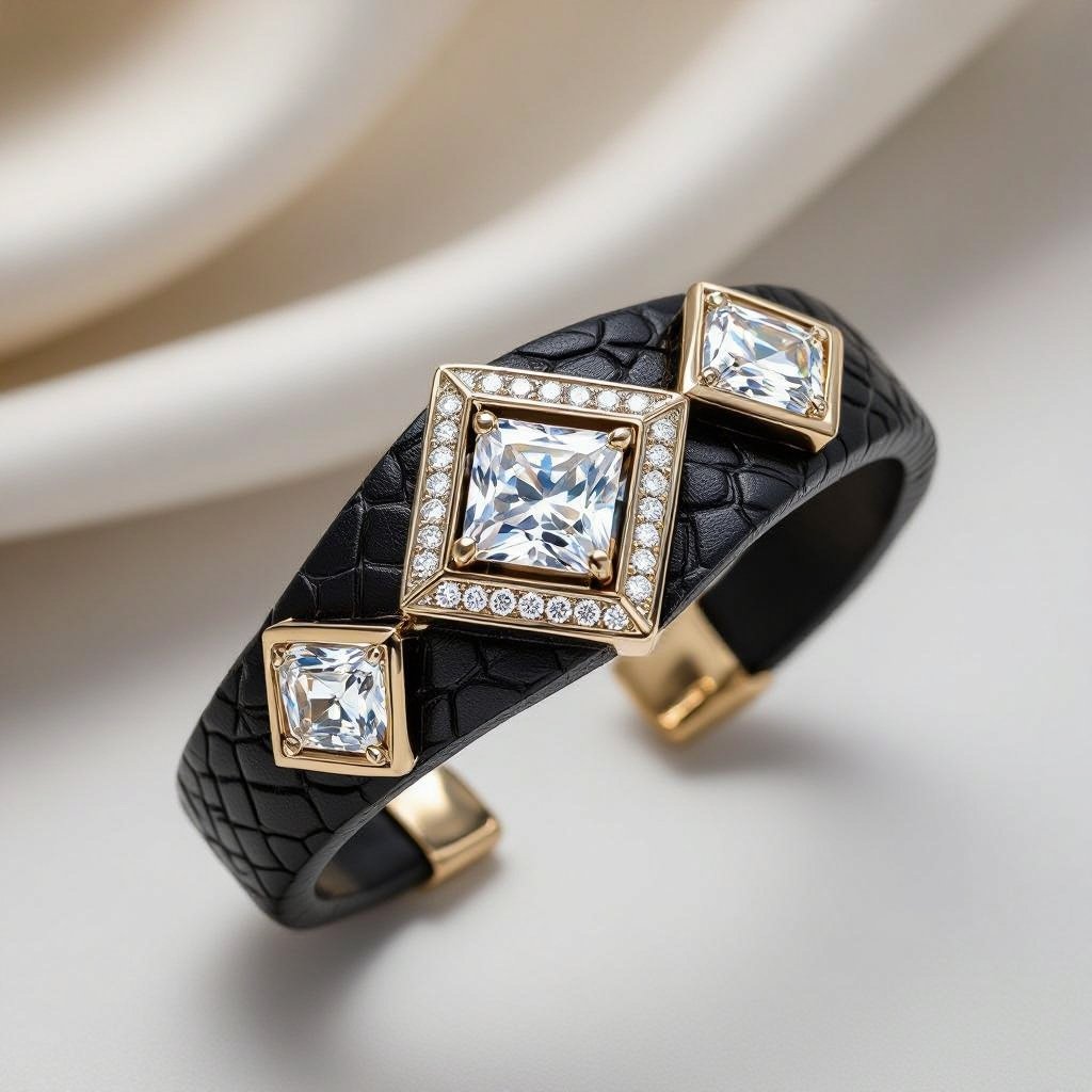 Geomatric snake leather with diamonds of architecture shapes and edges of bracelet banglea