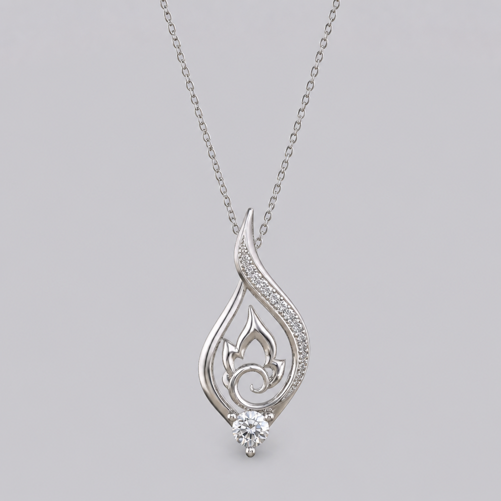 A contemporary women's pendant made of white gold with diamond stones suitable for daily wear. เอาลายไทยมาเป็นส่วนประกอบ, cost 300$
photorealistic jewelry design, A contemporary women's pendant made of white gold with diamond stones suitable for daily wear. เอาลายไทยมาเป็นส่วนประกอบ, cost 300$, contemporary style, just the design no text