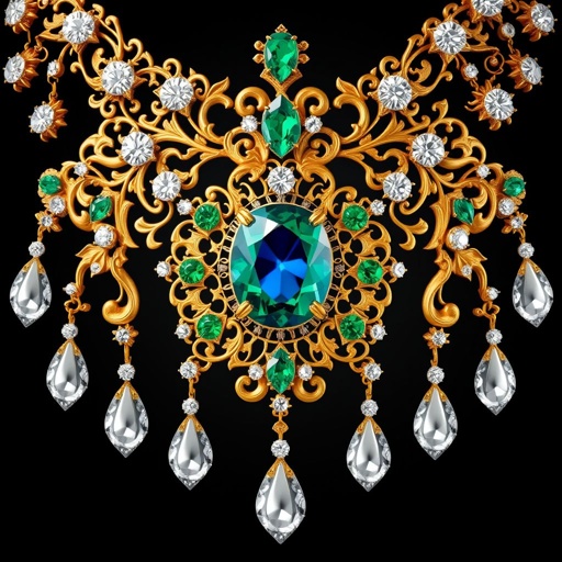 Heavy necklace of golden and diamonds