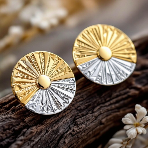 Золотые серьги полукруг половинка горящего солнца мятое неровное золото лучи волнистые другая половинка круга серебряная 