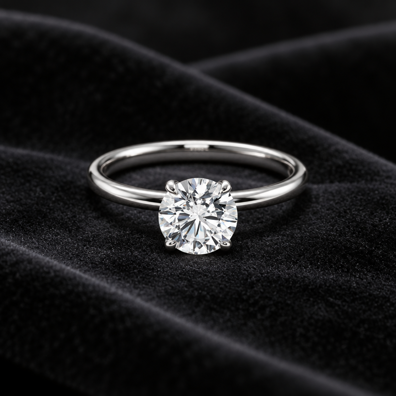 Jewelry photoshoot (studio)
Show the jewelry piece from the image displayed on dark velvet with professional studio lighting and soft reflections. Reproduce the jewelry's exact design, metal, stones and details faithfully. Photorealistic, no text. Additional instructions: Create an ultra-photorealistic luxury jewelry product photograph using the uploaded ring image as the exact product reference.
PRODUCT:
ESTELL Round Solitaire Ring
CRITICAL PRODUCT ACCURACY:
Preserve the exact design and geometry of the reference ring.
Do NOT redesign, reinterpret or modify the jewelry.
Keep exactly:
- the round brilliant-cut center diamond
- the original diamond size and proportions relative to the ring
- the exact solitaire setting
- the exact number, shape and position of the prongs
- the exact band width and thickness
- the exact band profile and curvature
- the exact height and proportions of the setting
- the exact proportions between diamond, setting and band
- the original white-metal appearance
The final image must represent the SAME physical ring shown in the reference, not a similar ring.
PHOTOREALISM:
Transform the existing CGI/render appearance into a genuine high-end jewelry studio photograph.
Make the polished white gold/platinum surface physically realistic with natural reflections, subtle micro-reflections and realistic highlights.
Make the diamond extremely realistic:
- physically believable round brilliant facets
- natural diamond refraction
- realistic dispersion and fire
- crisp facet definition
- subtle internal reflections
- no artificial glow
- no exaggerated rainbow effects
- no cloudy or plastic appearance
PHOTOGRAPHY:
Luxury jewelry e-commerce photography.
Professional full-frame camera.
100mm macro lens.
Focus-stacked product photography.
Extremely sharp jewelry details.
Soft diffused studio lighting.
Controlled highlights on polished metal.
Natural contact shadow beneath the ring.
Clean premium white/off-white studio background.
COMPOSITION:
Front three-quarter product view matching the reference image.
Ring centered.
Diamond facing the camera.
Minimalist luxury composition.
Large product visibility with generous clean background.
STYLE:
Premium European fine-jewelry e-commerce.
Clean, sophisticated, understated and highly realistic.
Comparable to photography used by leading luxury engagement-ring brands.
DO NOT:
- add additional diamonds
- add pavé
- change the prongs
- change the setting
- change the band
- change diamond shape
- change proportions
- add engraving or logos
- add decorative elements
- create unrealistic reflections
- make the image look CGI or AI-generated
OUTPUT:
Photorealistic commercial product photography suitable as the primary product image for the ESTELL online store.
High resolution.
Pure product focus.
No text.
No watermark..