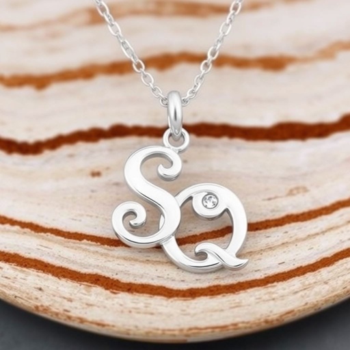 silver necklace with the pendant in conjoined letters SQ with white  stones. Make it cute and simple 