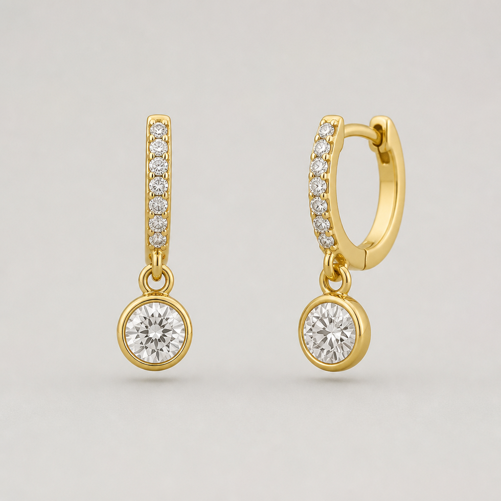 A minimalist women's earrings made of gold with diamond stones
photorealistic jewelry design, A minimalist women's earrings made of gold with diamond stones, minimalist style, just the design no text