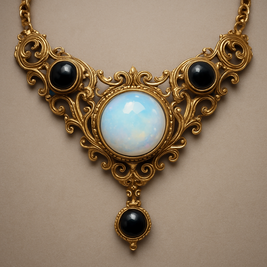 Opalite and onyx yellow gold collar