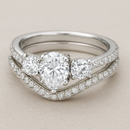 3 stone 4.5carat twisted pave band with wedding band
