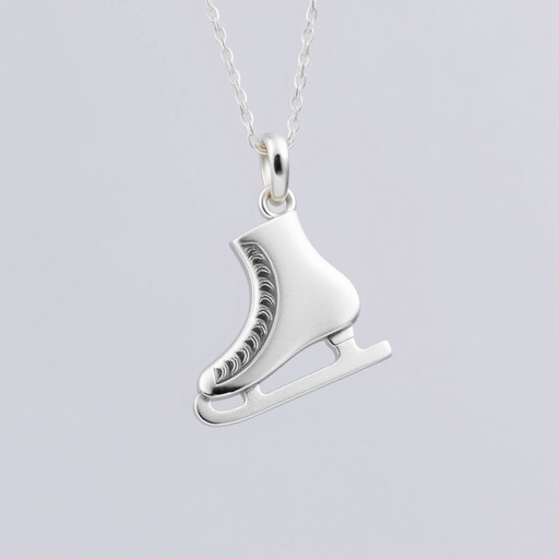 Silver Pendant shape one ice skate with turquoise stripe inside the low thin part blade
