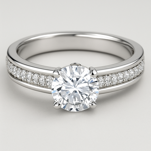 Create an engagement ring with a pave band but add a plain band to both sides