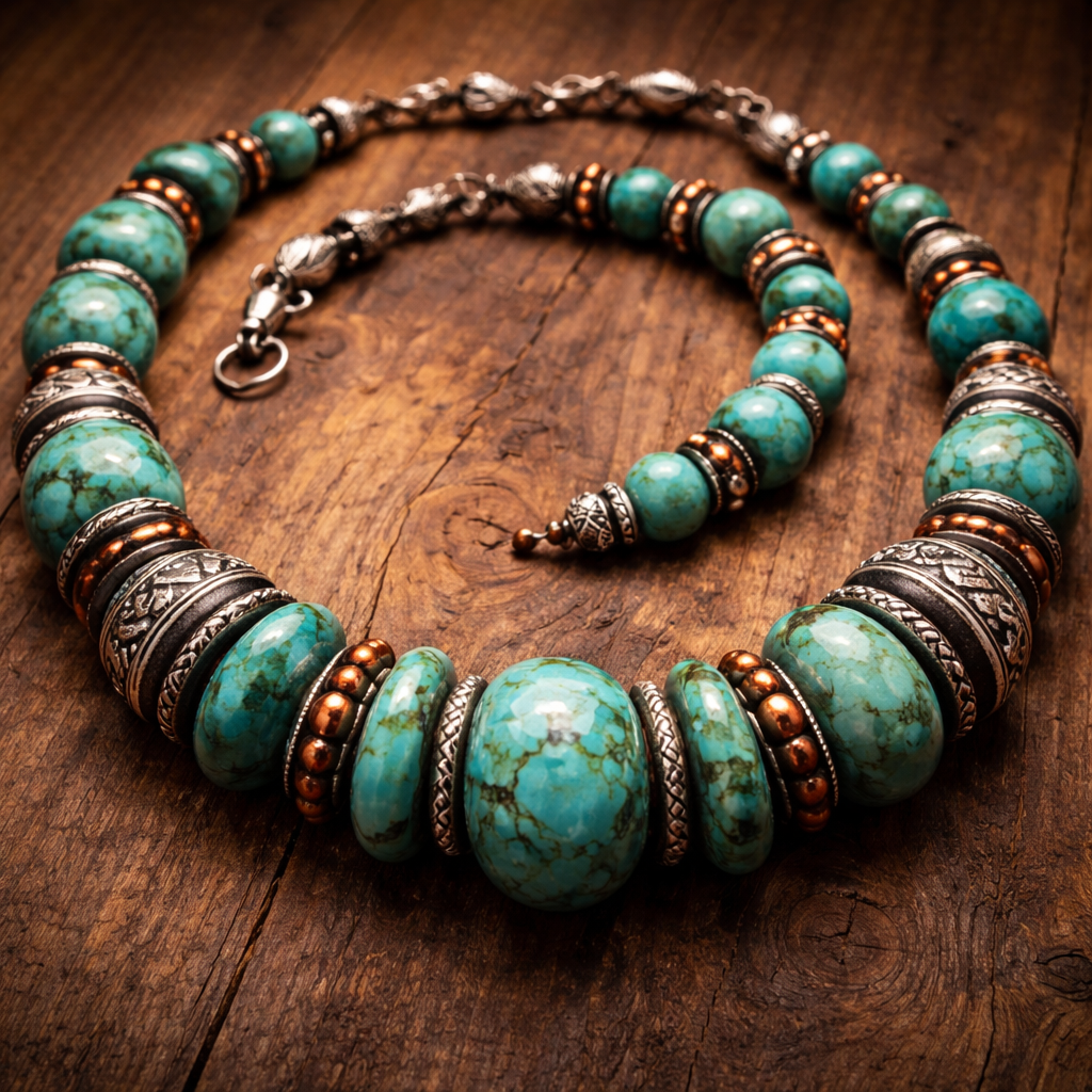 Turquoise beaded necklace with metal spacers