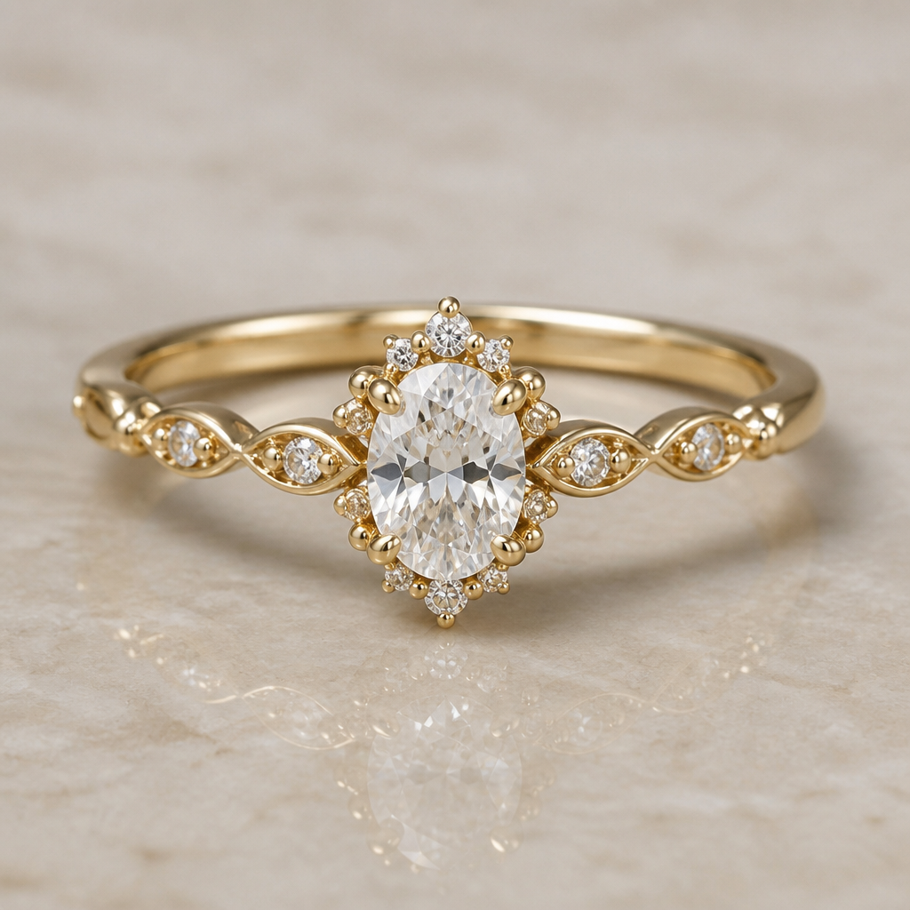 A minimalist women's ring with diamond stones suitable for wedding, detailed and decorative, moderately ornate. A 0.70-carat oval diamond is used as the center stone.
photorealistic jewelry design, A minimalist women's ring with diamond stones suitable for wedding, detailed and decorative, moderately ornate. A 0.70-carat oval diamond is used as the center stone., minimalist style, just the design no text