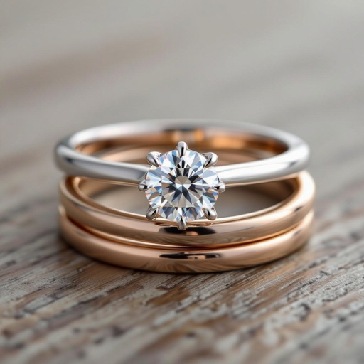 White gold and rose gold Combination with solitaire