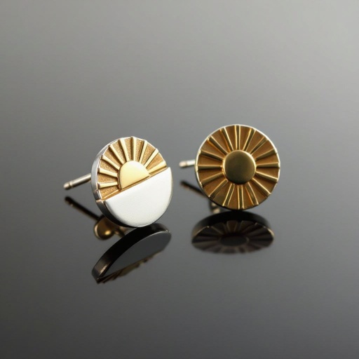 Золотые серьги полукруг половинка горящего солнца мятое неровное золото лучи волнистые другая половинка круга серебряная 