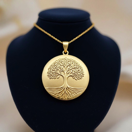 Золотой матовый медальон золотое выгравированное дерево