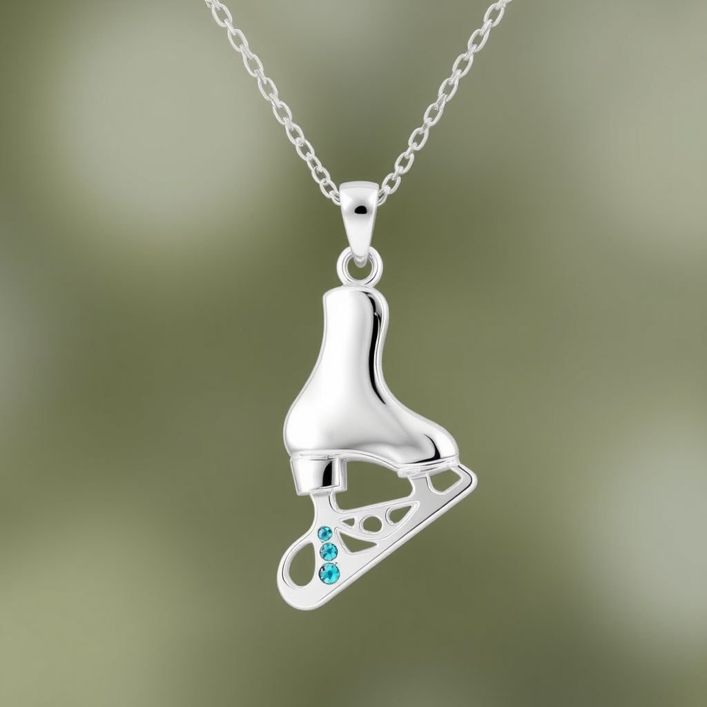 Pendant silver with stylized ice figure skating single skate . Remove boots and leave only lowest part of skates. Add turquoise