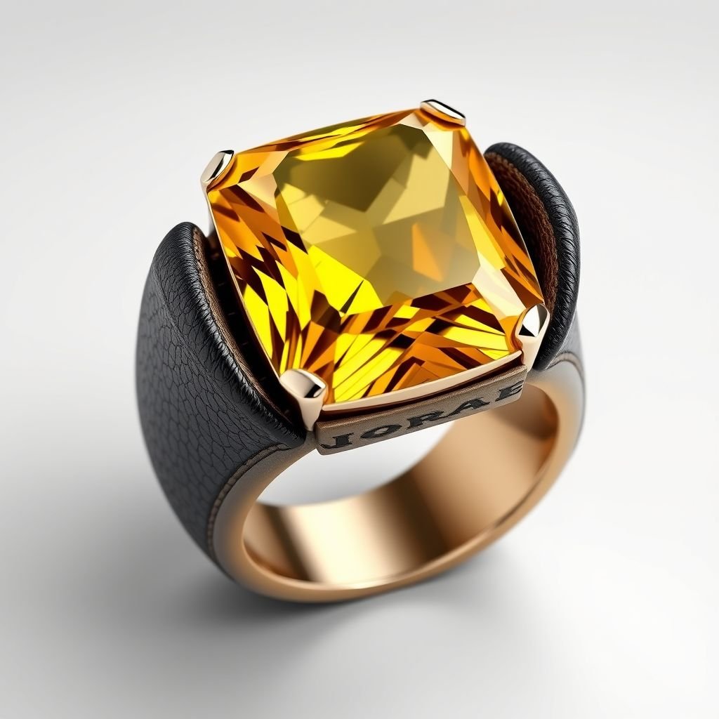 A big ring yellow stone with jordan shoe