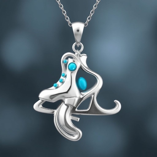Pendant silver with stylized ice figure skating skates. Remove boots and leave only lowest part of skates. Add turquoise