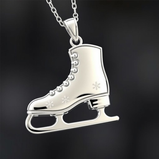 Silver Pendant shape one ice skate with turquoise stripe inside the low thin part blade