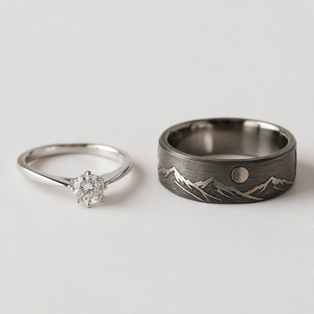 A women's ring made of silver, minimalist, simple and delicate, clean lines. make a lord of the rings men's ring
photorealistic jewelry design, A women's ring made of silver, minimalist, simple and delicate, clean lines. make a lord of the rings men's ring, modern style, just the design no text