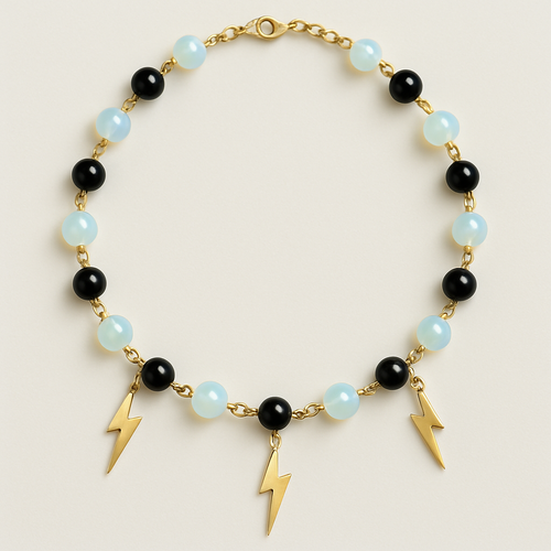 Opalite and onyx collar linked with lightening bolt charms