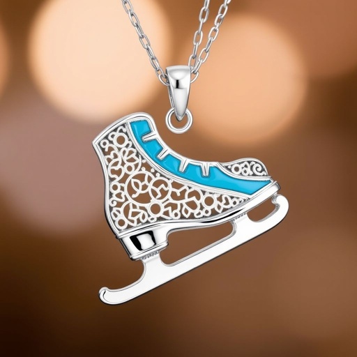 Pendant shape one ice skate with turquoise stripe