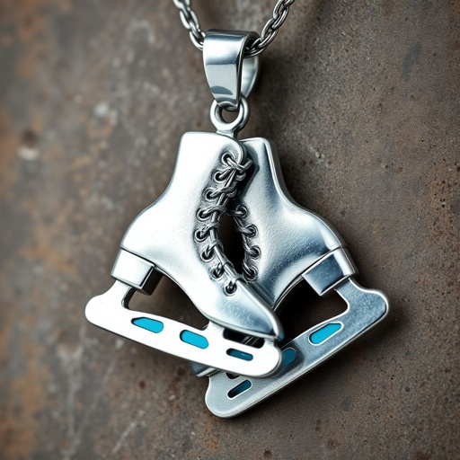 Pendant silver with stylized ice figure skating skates. Remove boots and leave only lowest part of skates. Add turquoise