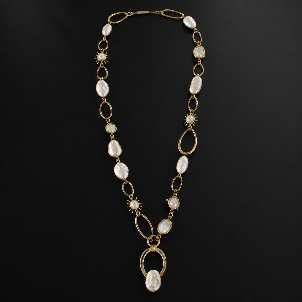Long necklace
photorealistic jewelry design, Long necklace , statement style, just the design no text
