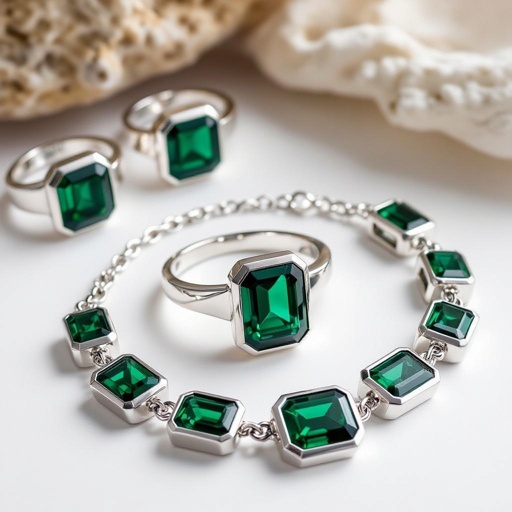 Geomatric set of nevklace and rings and bracelets on model of architecture and modern edgy shapes and style