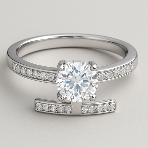 White gold accent  ring 1 carat  with disconnected pave t bar band