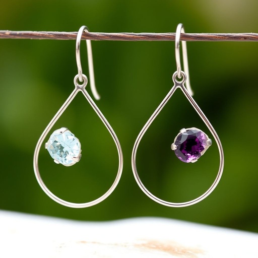 Earrings, Silver minimal, raw gemstone, elegant 