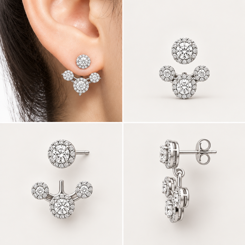 A women's earrings, minimalist, simple and delicate, clean lines. สามารถถอดออกเป็นส่วนๆได้,เปลี่ยนใบไม้ให้เป็นเม็ดเดี่ยวล้อมเพียง1ชั้นชุดเดี่ยวตรงกลาง,4 views
using the attached image as a visual reference, create A women's earrings, minimalist, simple and delicate, clean lines. สามารถถอดออกเป็นส่วนๆได้,เปลี่ยนใบไม้ให้เป็นเม็ดเดี่ยวล้อมเพียง1ชั้นชุดเดี่ยวตรงกลาง,4 views. photorealistic, just the design no text