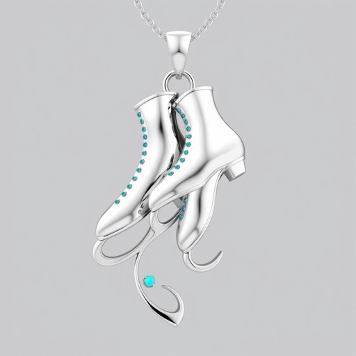 Pendant silver with stylized ice figure skating skates. Remove boots and leave only lowest part of skates. Add turquoise