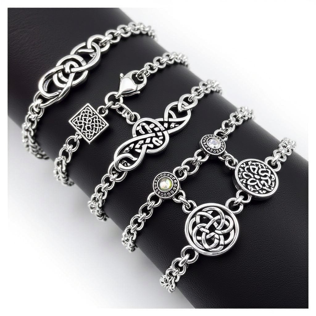 A Celtic knot silver chain bracelet with Celtic charm symbols