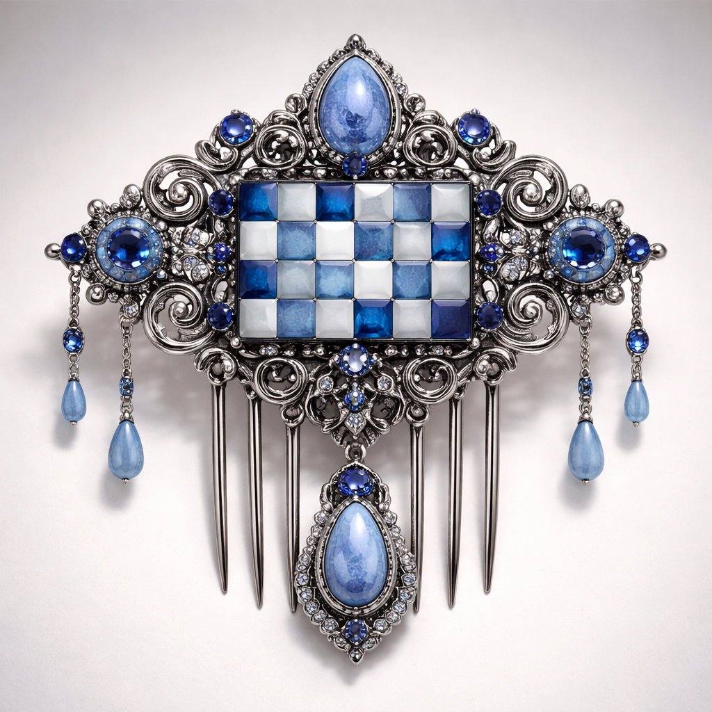 Make a hair accessory inspired by a chessboard. Make it with blue lace agate and use Royal blue.