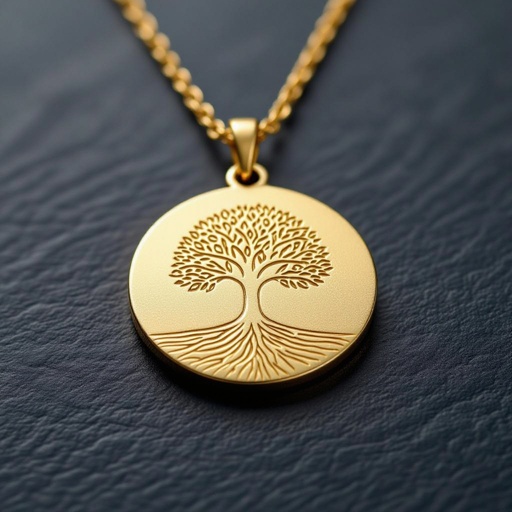 Золотой матовый медальон золотое выгравированное дерево