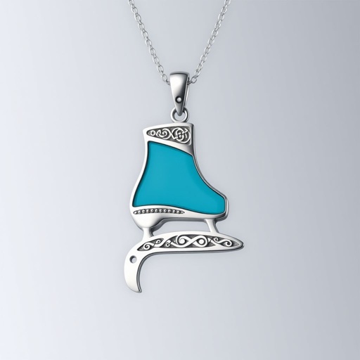 Silver Pendant shape one ice skate with turquoise stripe inside the low thin part blade