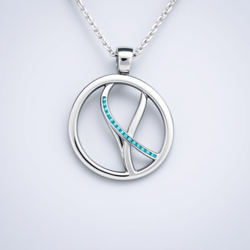 Silver pendant in the shape of ice skating blades with a turquoise stripe within the blade