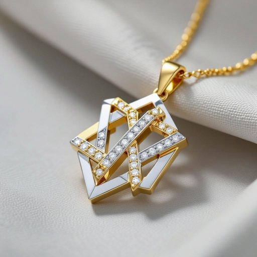 White and yellow gold  Geomatric edgy pendant of diamonds vibes of architectural and edge sthle modern contemporary item