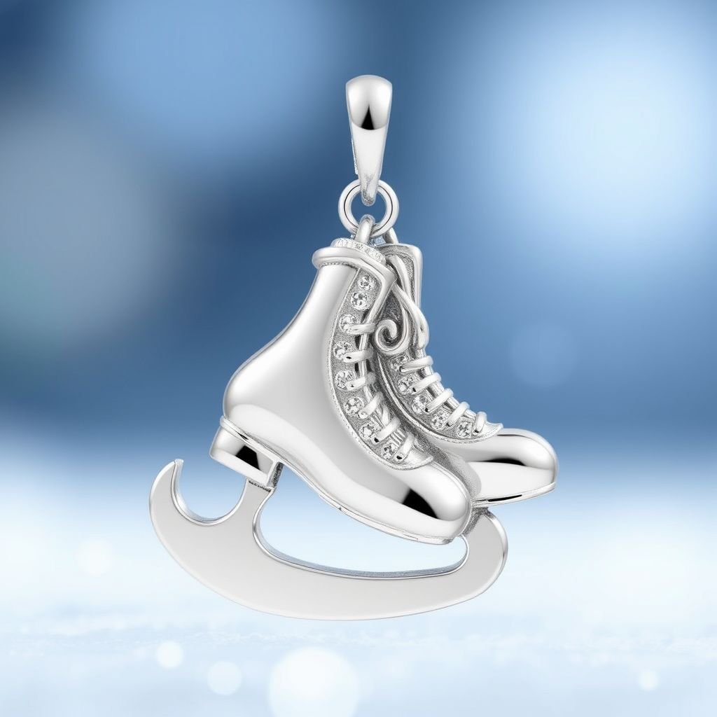 Silver pendant in the shape of ice figure skates then remove boots and leave only blades and color one blade only of turquoise