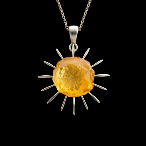 Create a pendant with raw natural gemstone pendant shall look like sun rising. Using minimal silver 