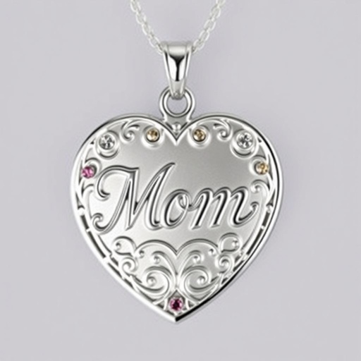 Medal heart that says mom silver