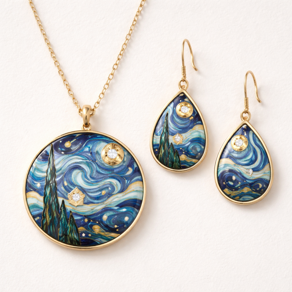 Create Van Gogh inspired jewelry with color enamel and stones