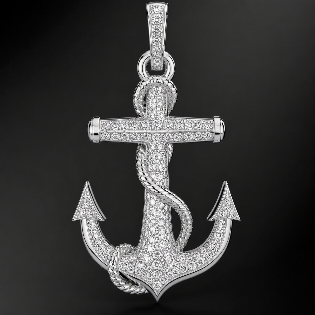 Men’s diamond anchor pendant
photorealistic jewelry design, Men’s diamond anchor pendant , luxury style, just the design no text