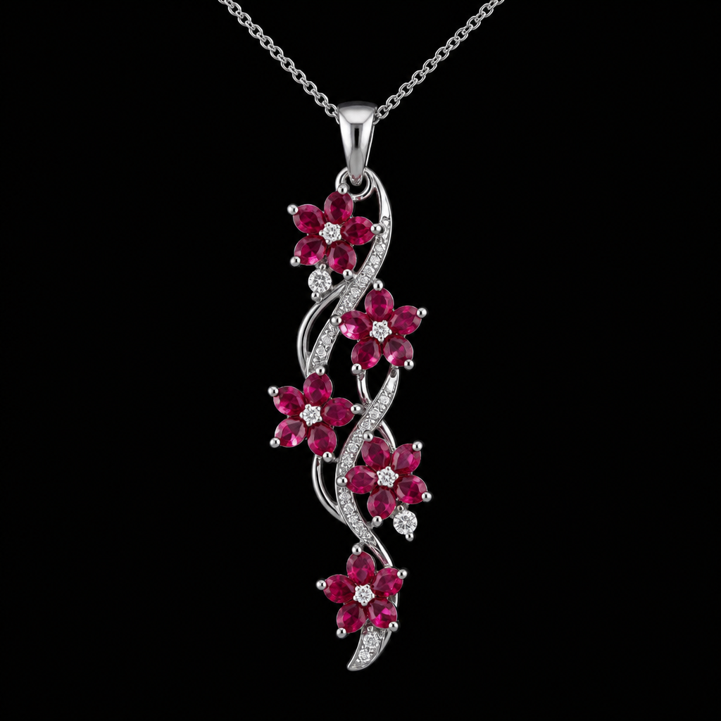 A luxury women's necklace. ဖေါ်ပြပါပုံတွင်ပါသော တစ်ပွင့်တစ်ကလပ်ဆိုဒ် ပန်းနီလာ ကျောက် ၆ ပွင့်ကို ခေတ်မှီသော ဆွဲသီးပုံ ဒီဇိုင်း ဖန်တည်းပေးပါလား။
photorealistic jewelry design, A luxury women's necklace. ဖေါ်ပြပါပုံတွင်ပါသော တစ်ပွင့်တစ်ကလပ်ဆိုဒ် ပန်းနီလာ ကျောက် ၆ ပွင့်ကို ခေတ်မှီသော ဆွဲသီးပုံ ဒီဇိုင်း ဖန်တည်းပေးပါလား။, luxury style, just the design no text