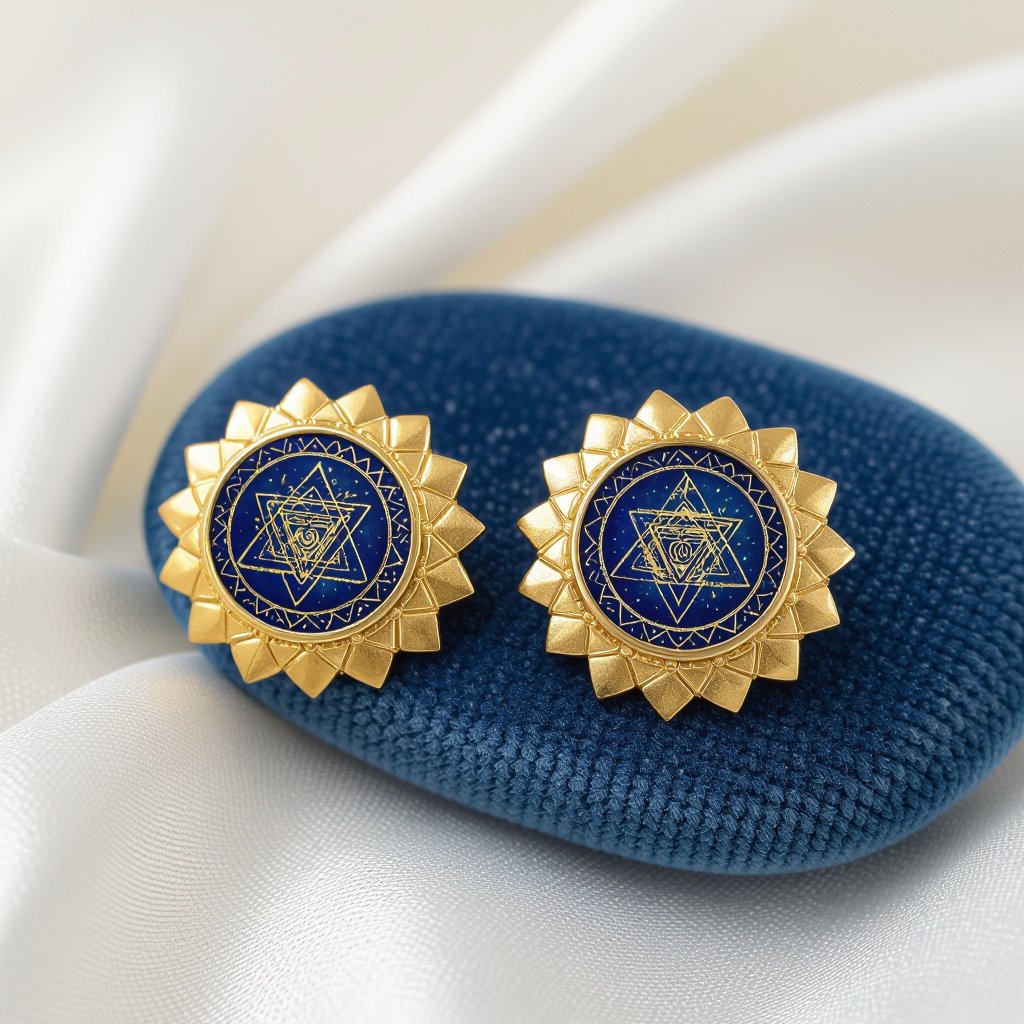  золотые матовые серьги в виде изображения чакры сахасрары