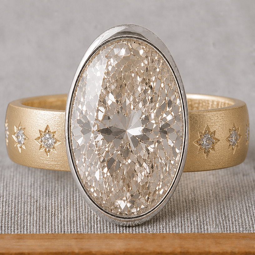 restore the texture on the band?
edit the attached jewelry design with these instructions: restore the texture on the band?. keep it photorealistic, just the design no text