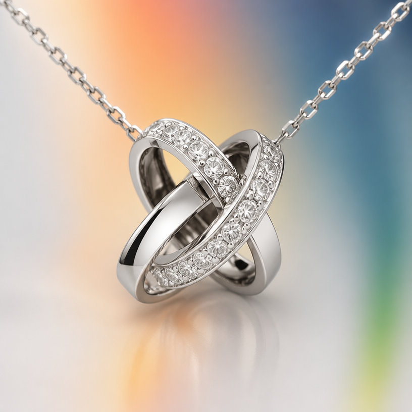A modern women's pendant made of silver, minimalist, simple and delicate, clean lines. faz um pingente nesse estilo com 3 rodas cravejada
using the attached image as a visual reference, create A modern women's pendant made of silver, minimalist, simple and delicate, clean lines. faz um pingente nesse estilo com 3 rodas cravejada. photorealistic, just the design no text