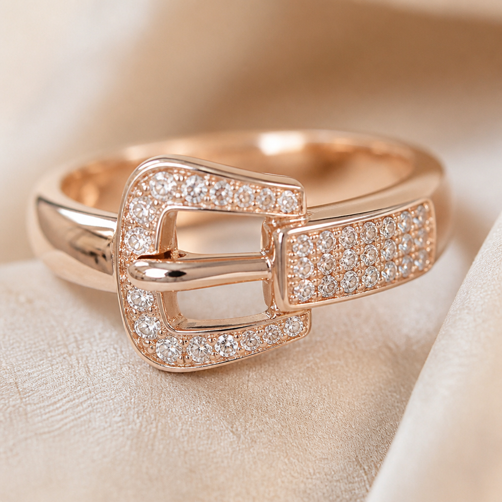 A women's ring. Make a very pretty feminine style buckle ring
photorealistic jewelry design, A women's ring. Make a very pretty feminine style buckle ring, modern style, just the design no text