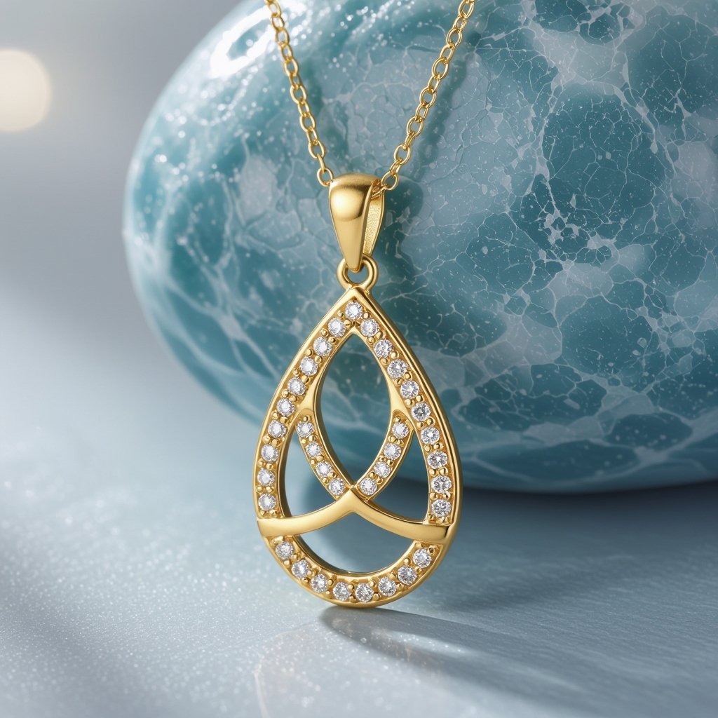 Подвеска из матового золота с узорами и мелкими камнями Vesica piscis